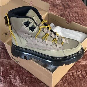 Dr. Martens Tan and Black Lace-Up Boots with Yellow Accents